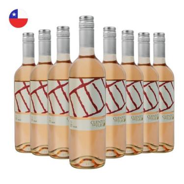 Imagem de Kit com 8 Vinho Chileno Rose Seco Uva Carmenere Cuentos del Fuego 750m