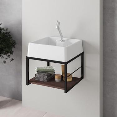 Imagem de Bancada Para Banheiro Lavabo Suspensa Com Estrutura Ferro Com Cuba