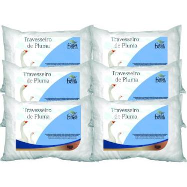 Imagem de Kit 6 Travesseiros Pluma de Ganso 50x70cm Casa Dona 200 Fios Branco