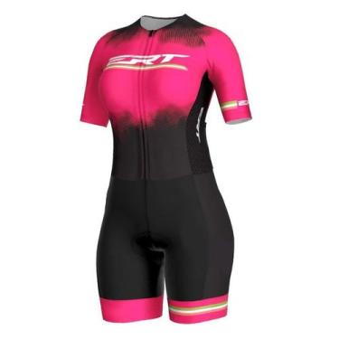 Imagem de Macaquinho ciclismo feminino ERT Elite Pink Power forro em gel, Preto,
