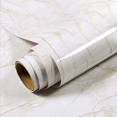 Imagem de Q QIHANG Papel de parede espesso à prova d'água autoadesivo papel de parede película removível de granito papel de parede de cozinha para bancadas, papel de parede, papel de parede renovado mármore (60 x 500 cm, cor-7)