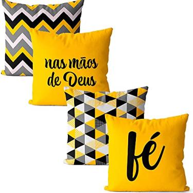 Imagem de Kit 4 Capas almofadas decorativas geométricas fé amarelo e preto 40x40