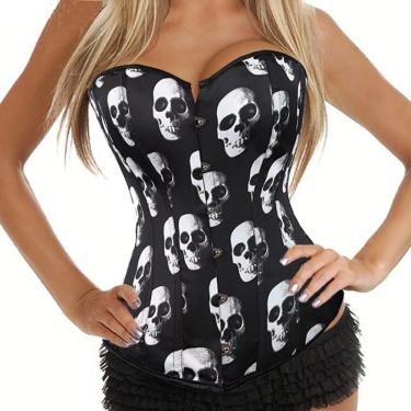 Imagem de Corset Corpete Corselet Espartilho Modelador Caveira Preto Tam 38 A 54 M443