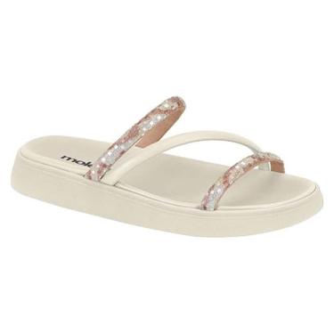Imagem de Moleca, SANDÁLIA PAPETE BIRKEN FEMININA MOLECA 5469.121 TIRAS STRASS Cor:Branco/Dourado;Tamanho:33