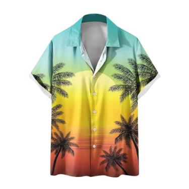 Imagem de Camisetas masculinas gola tartaruga verão outono manga curta ajuste solto praia havaiana tropical camisetas masculinas 2024, Z-973 Amarelo Mostarda, XXG