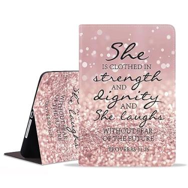 Imagem de BXIKEOPIU Capa para Samsung Galaxy Tab S6 Lite 10,4 polegadas 2022/2020 (SM-P610/P613/P615/P619), capa fólio fina de couro PU com suporte automático de hibernação, versículo bíblico Provérbios 31:25