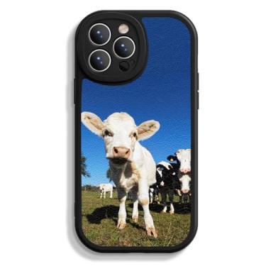 Imagem de KANKENLU Linda capa de telefone de gado de fazenda para iPhone 14 Pro Max, linda capa de animal de vaca selvagem para adolescentes, meninas, mulheres, homens, capa de couro vegano preto macio à prova