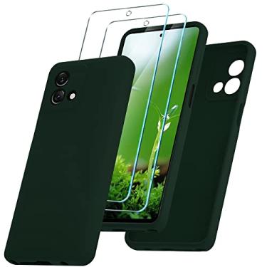 Imagem de YENAPOON Capa para Motorola Moto G Stylus 5G 2023 [não serve para a versão 4G ou versão 2022/2021] e 2 pacotes de películas protetoras de tela de vidro temperado, capa protetora fina de silicone líquido à prova de choque - Verde escuro
