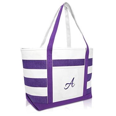 Imagem de DALIX Bolsa de praia com monograma e sacolas para mulheres presentes personalizados roxo A - Z, A, Large