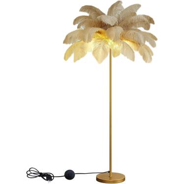 Imagem de Abajur de pena de avestruzH160cm Abajur de LED exclusivo, elegante abajur de pena de avestruz natural com interruptor de pé, abajur de pena regulável para sala de estar, quarto, janela de lo