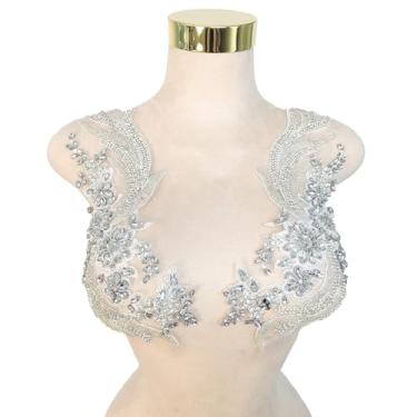 Imagem de FRILMS Remendos de cristal feitos à mão com contas corpete de renda DIY apliques acessórios para roupas sociais (S2-prata)