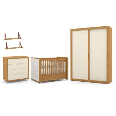 Imagem de Dormitório Tutto New 2 Portas, Cômoda 4 Gavetas e Berço com Capitonê e Prateleiras - Matic Móveis