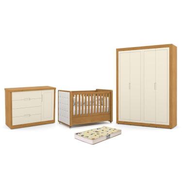 Imagem de Dormitório Tutto New 4 Portas, Cômoda 1 Porta e Berço com Capitonê e Colchão Supreme - Matic Móveis