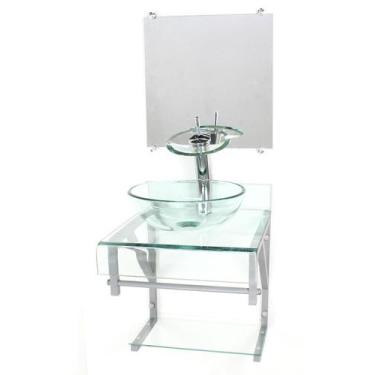 Imagem de Gabinete Vidro 40Cm Banheiro Curvado Duplo Pc Cuba Redonda - Cubas E G