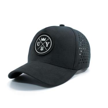 Imagem de Boné Furadinho Camurça Unissex Fitão Snapback Envio Imediato Preto e C