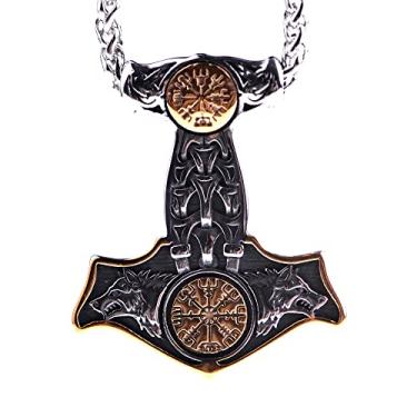 Imagem de LANGHONG Colar de martelo de Thor viking nórdico Mjolnir para homens joias de talismã, 41X49, Aço inoxidável, Sem pedras preciosas