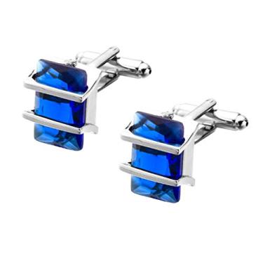 Imagem de Abotoaduras retangulares requintadas de cristal Fashion Bullet Abotoaduras Cristal Gem Pedra Abotoaduras Azul