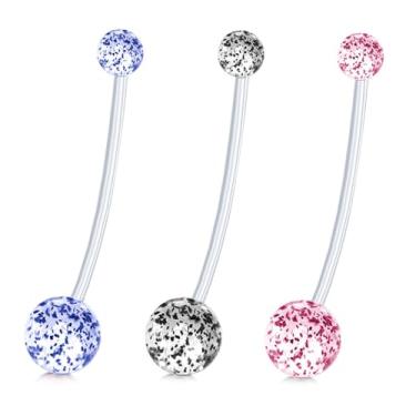 Imagem de Decentraland 3 peças 1,6 mm (14G) piercing de umbigo acrílico piercing corporal halteres piercing acrílico plástico transparente 38 mm, com esfera verde/roxo/azul, 1.6mm(14G),L-38mm, Acrílico, Sem
