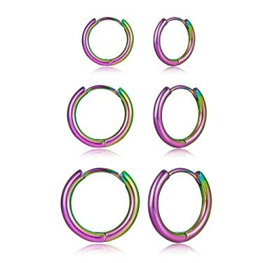 Imagem de 3 pares de brincos de argola de pressão banhados a ouro 14K para mulheres, brincos de argola minimalistas, brincos de argola simples de 3 tamanhos para presente feminino e masculino, ouro, prata, ouro rosa e preto, Cobre, Ágata