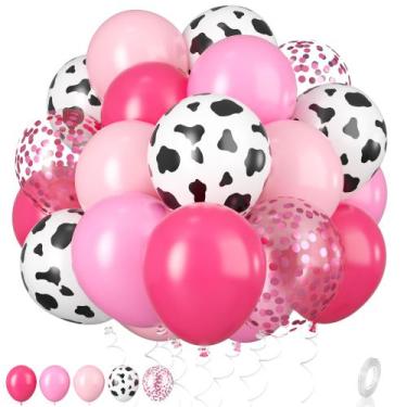 Imagem de Balões de Látex Rosa com Estampa de Vaca - 30cm - Ideal para Festa