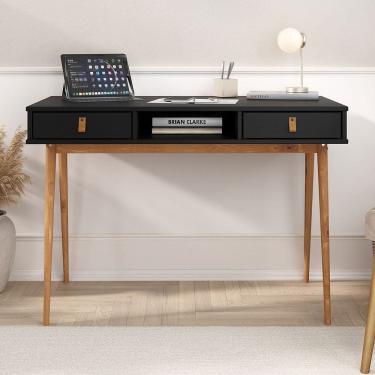 Imagem de Mesa de Estudo Quarto Retrô Minimalista Madeira Sofisticada Preto Freijó Kim