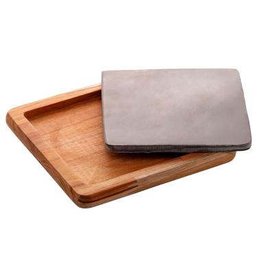 Imagem de Tábua quadrada em madeira teca com pedra ardósia 19x2cm