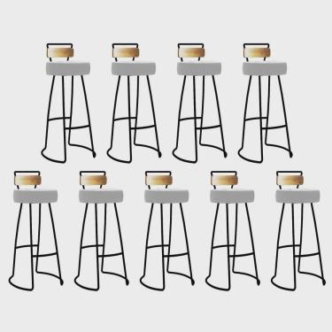 Imagem de Kit 09 Banqueta Alta Alice Bar Balcão Cozinha Com Encosto Madeira Ferro Preto Sintético Branco - Ahz Móveis