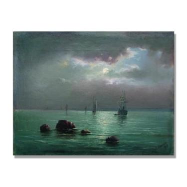 Imagem de Lev Lagorio Prints. Pintura de arte de parede paisagem marítima. Pôster de reprodução de impressões em tela de paisagem para decoração de casa. (O pôr do sol sobre a baía). Somente tela