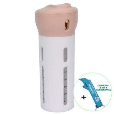 Imagem de Garrafa Portátil 4 em 1 Dispenser Viagem 30 ml Rosa + Chaveiro CBRN183