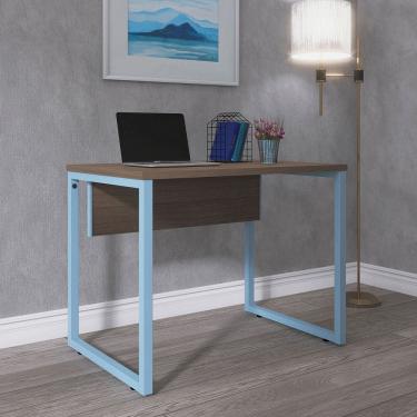 Imagem de Mesa para Escritório Industrial 90cm Pe25 Walnut/Azul Dali