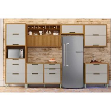 Imagem de Cozinha Modulada Nesher Imperatriz 6 Peças (3Aéreos+2Balcões+1Paneleiro) C6P85 Freijo/O...