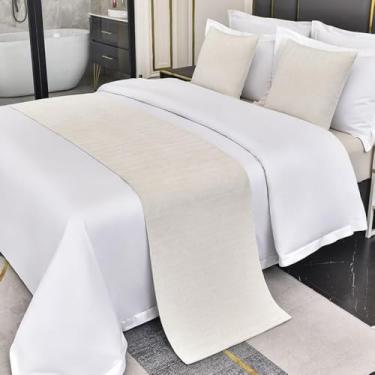 Imagem de Cachecol de corredor de cama de hotel cor sólida simples manta de cama de alta qualidade cobertor de proteção de cama toalha de cama de luxo - branco||casal/casal 19,7 x 82,6