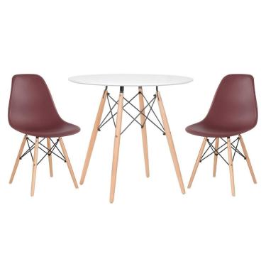 Imagem de Mesa Redonda Eames 80 Cm Branco + 2 Cadeiras Eiffel Dsw Marrom