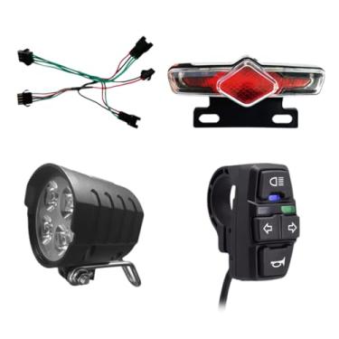 Imagem de Conjunto de faróis e lanternas traseiras Ebike, kit de luz Ebike, luzes de advertência dianteiras traseiras com luz de giro, luz de freio, buzina para andar de bicicleta