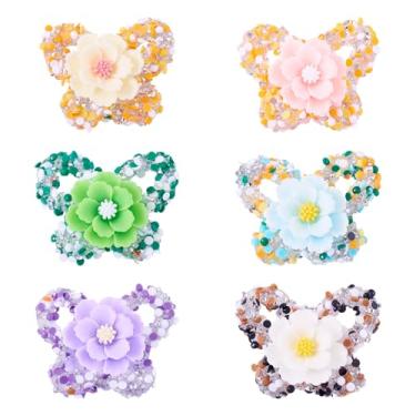Imagem de Spritewelry 6 peças de contas de flores de borboleta de strass brilhantes brilhantes cristal acrílico borboleta flor espaçador contas coloridas extravagantes para caneta, joias, chaveiro, pulseira