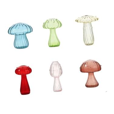 Imagem de Ｂｅｓｇａ Vasos de vidro em formato de cogumelo, vasos decorativos fofos para flores, jarra de terrário para presentes de Natal e aniversário, cozinha para, 6 Peças