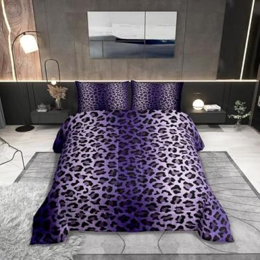 Imagem de Conjunto de edredom com estampa de chita roxa para meninos e meninas, tamanho casal, decoração de quarto de adolescentes, tema animal selvagem, microfibra macia