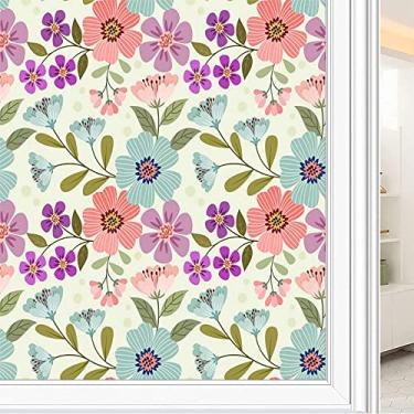Imagem de Película de janela de privacidade de flores, textura de estilo floral, filme de vidro para sala de estar e escritório em casa, L90 x C 190 cm