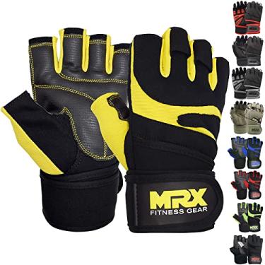 Imagem de Luvas de musculação MRX BOXING & FITNESS com suporte de pulso integrado para musculação de meio dedo, Black Yellow, XX-Large