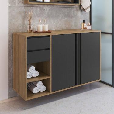 Imagem de Gabinete de Banheiro 110cm com 2 Portas e Gavetas sem Cuba Antônia Mel/Grafite