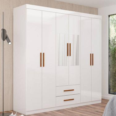 Imagem de Guarda-Roupa Solteiro Aurora 6 Portas 2 Gavetas com Espelho Branco - Carioca Móveis