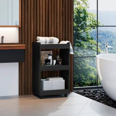 Imagem de Organizador Carrinho Multiuso 2 Prateleiras com Rodízios Jade Preto