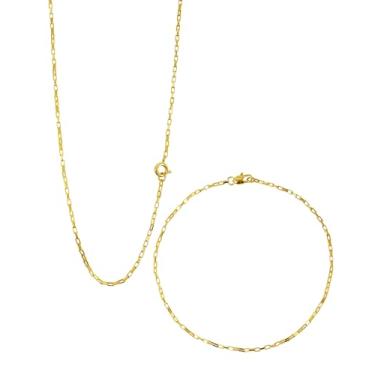 Imagem de Kit de Moeda Antiga Banhado a Ouro 18k Corrente E Pulseira Tijolinho 1mm (Corrente70CM + Pulseira21CM)