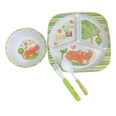 Imagem de Kit Refeição Infantil Prato Com Divisórias Para Papinha Bebê Pratinho 