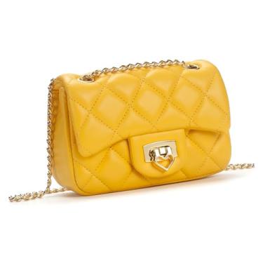Imagem de LJCTULY Bolsas para meninas, bolsa tiracolo infantil com alça de corrente destacável, bolsa infantil com cadeado de coração para meninas (amarela)