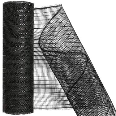 Imagem de MIKIMIQI Fita de malha de poliéster Deco Mesh de 25,4 cm x 9,4 m com fio de malha para guirlanda de folha metálica para guirlandas de primavera, grinaldas, artesanato, decoração de festa (preto)