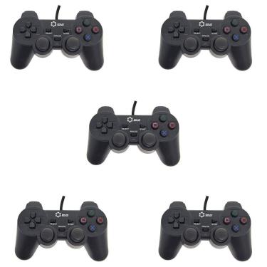 Imagem de Kit 5 Dualshock 2 Com Fio Ps2 Preto Lotus Lt-Ct007