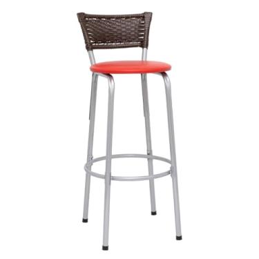 Imagem de Banqueta Alta Junco Argila Estrutura Prata 70cm Para Balcão Ilha Bancada Cozinha Bar Bistrô Americano - Itagold (Assento Vermelho)