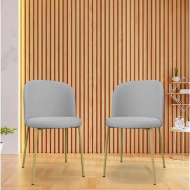 Imagem de Kit 2 Cadeiras de Jantar Elegance com Base Dourada em Linho – Conforto e Estilo para Sala de Jantar e Cozinha (Cinza)