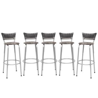 Imagem de Banquetas Junco Degradê Cyber Estrutura Prata Ideal para Bancada Balcão e Cozinha Kit 05 Unidades - Itagold (Assento Floral Marrom)